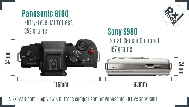Panasonic G100 vs Sony S980 top view buttons comparison