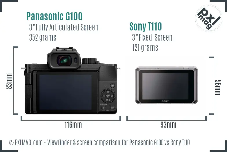 Panasonic G100 vs Sony T110 Screen and Viewfinder comparison