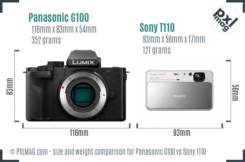 Panasonic G100 vs Sony T110 size comparison