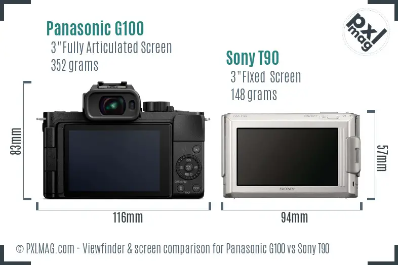 Panasonic G100 vs Sony T90 Screen and Viewfinder comparison