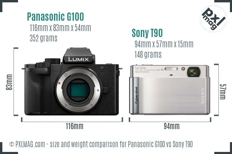 Panasonic G100 vs Sony T90 size comparison