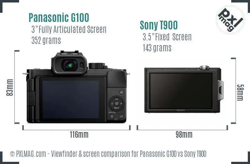 Panasonic G100 vs Sony T900 Screen and Viewfinder comparison