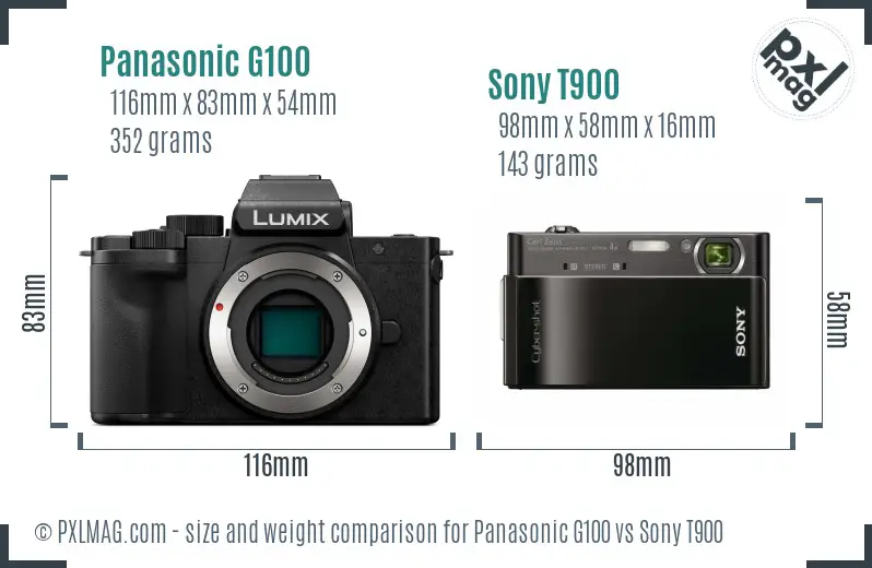 Panasonic G100 vs Sony T900 size comparison