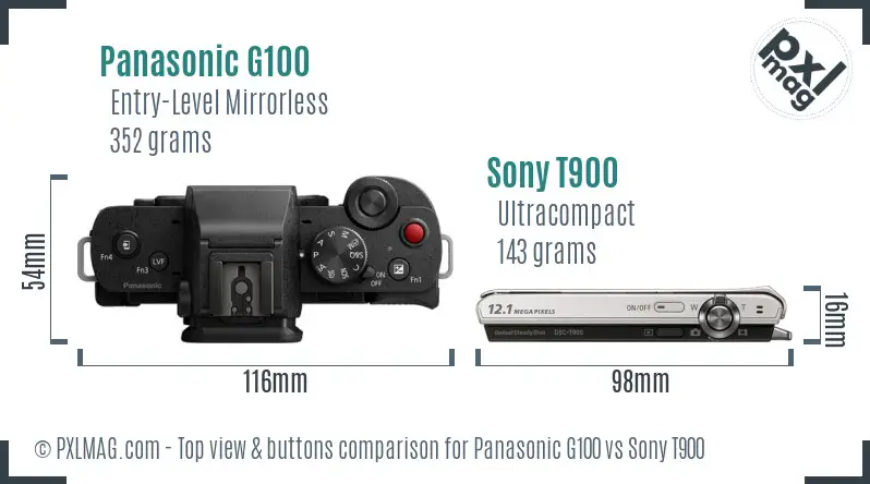 Panasonic G100 vs Sony T900 top view buttons comparison