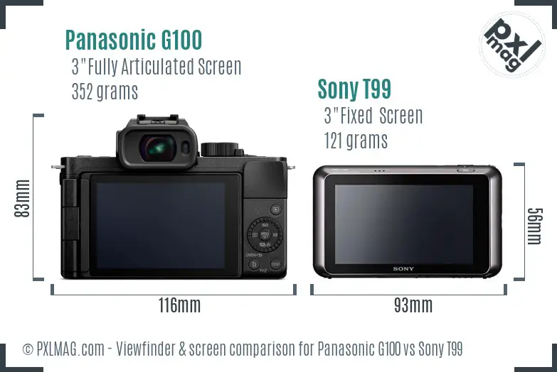 Panasonic G100 vs Sony T99 Screen and Viewfinder comparison