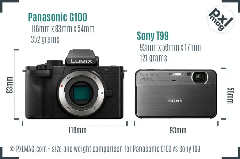 Panasonic G100 vs Sony T99 size comparison