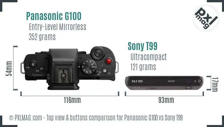 Panasonic G100 vs Sony T99 top view buttons comparison