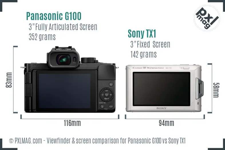 Panasonic G100 vs Sony TX1 Screen and Viewfinder comparison