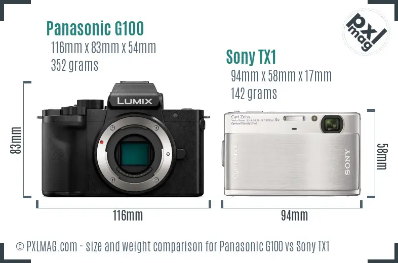 Panasonic G100 vs Sony TX1 size comparison