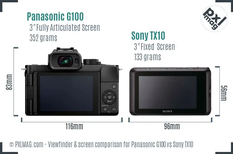 Panasonic G100 vs Sony TX10 Screen and Viewfinder comparison
