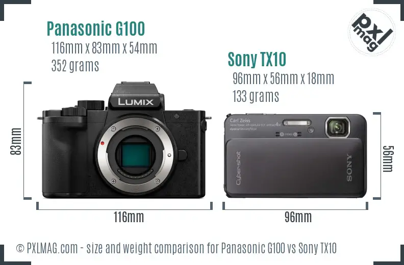 Panasonic G100 vs Sony TX10 size comparison