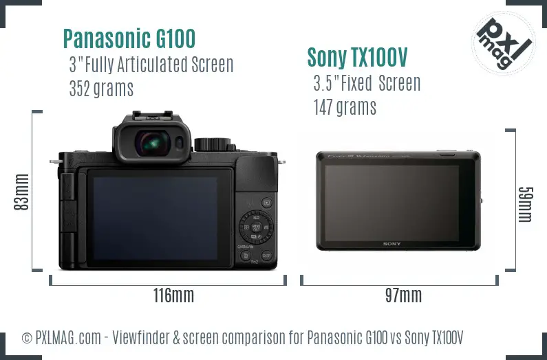 Panasonic G100 vs Sony TX100V Screen and Viewfinder comparison