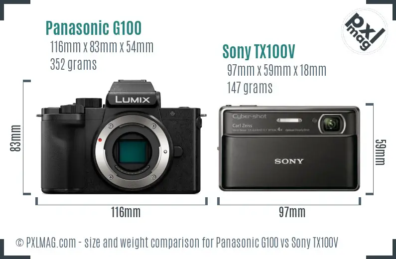 Panasonic G100 vs Sony TX100V size comparison