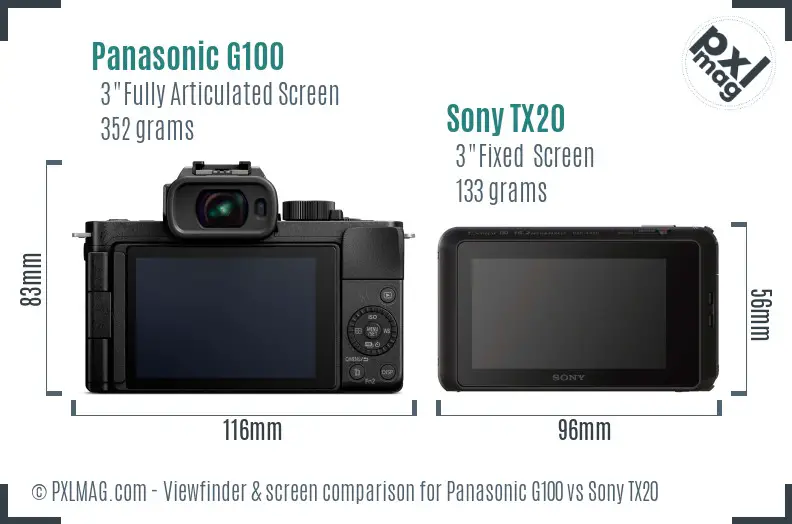 Panasonic G100 vs Sony TX20 Screen and Viewfinder comparison