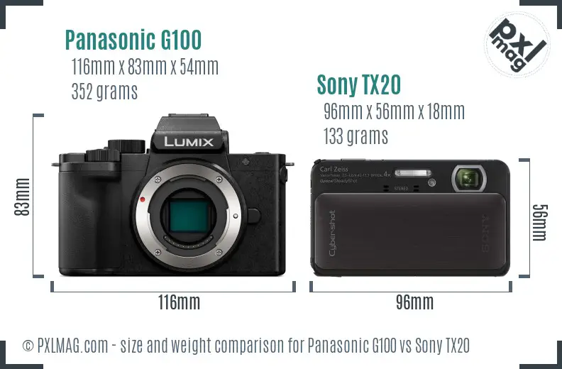 Panasonic G100 vs Sony TX20 size comparison