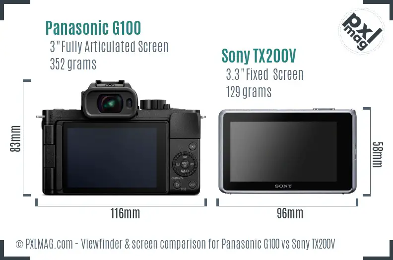 Panasonic G100 vs Sony TX200V Screen and Viewfinder comparison