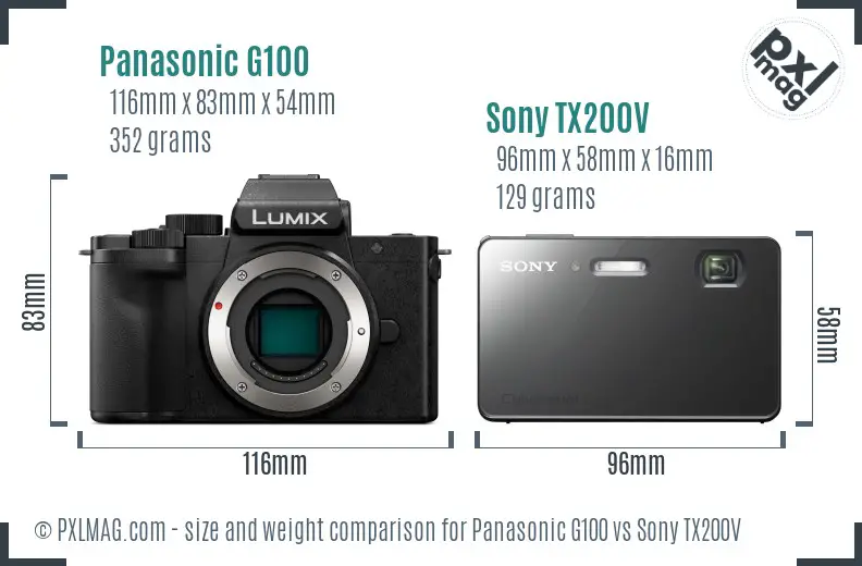 Panasonic G100 vs Sony TX200V size comparison