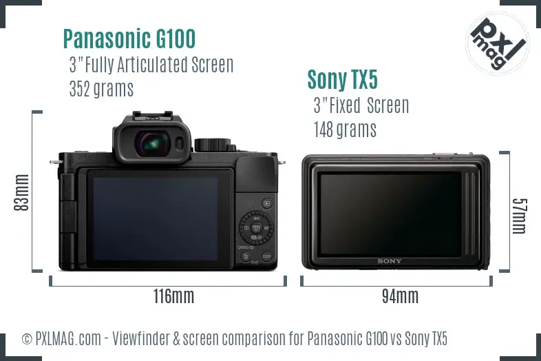 Panasonic G100 vs Sony TX5 Screen and Viewfinder comparison