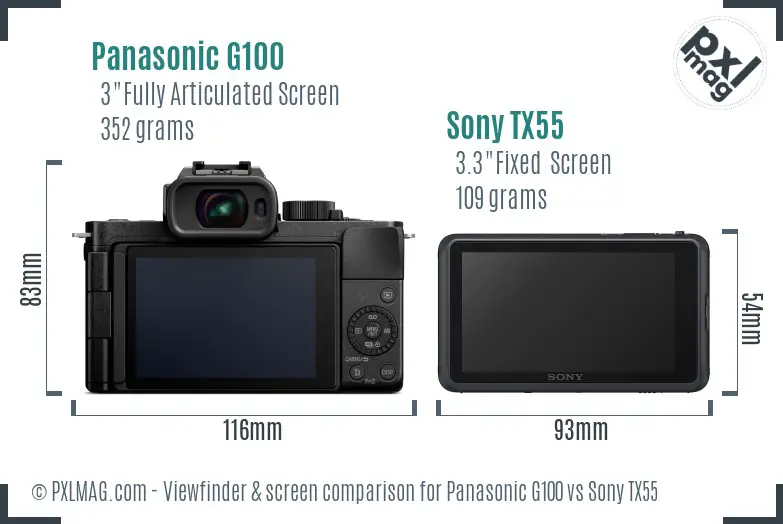 Panasonic G100 vs Sony TX55 Screen and Viewfinder comparison
