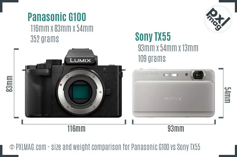 Panasonic G100 vs Sony TX55 size comparison