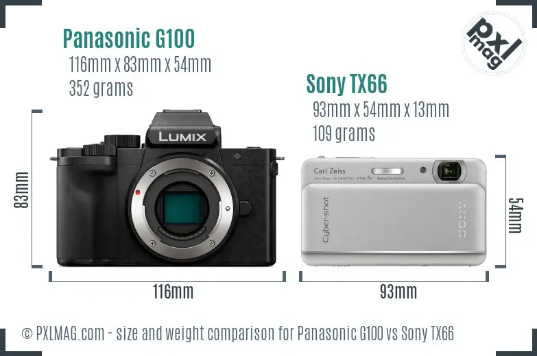 Panasonic G100 vs Sony TX66 size comparison