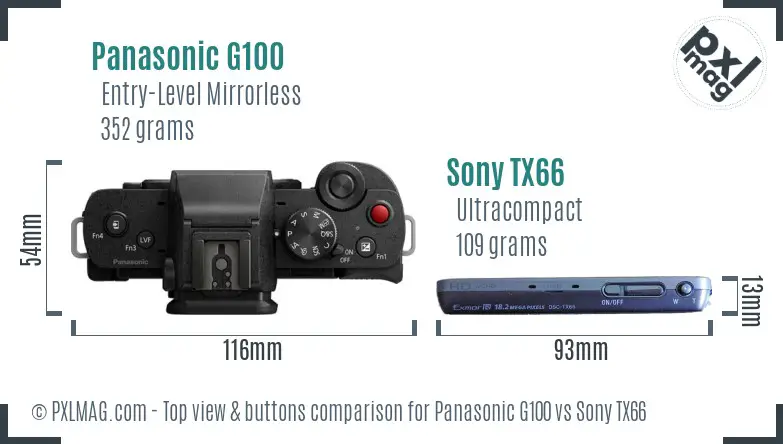 Panasonic G100 vs Sony TX66 top view buttons comparison