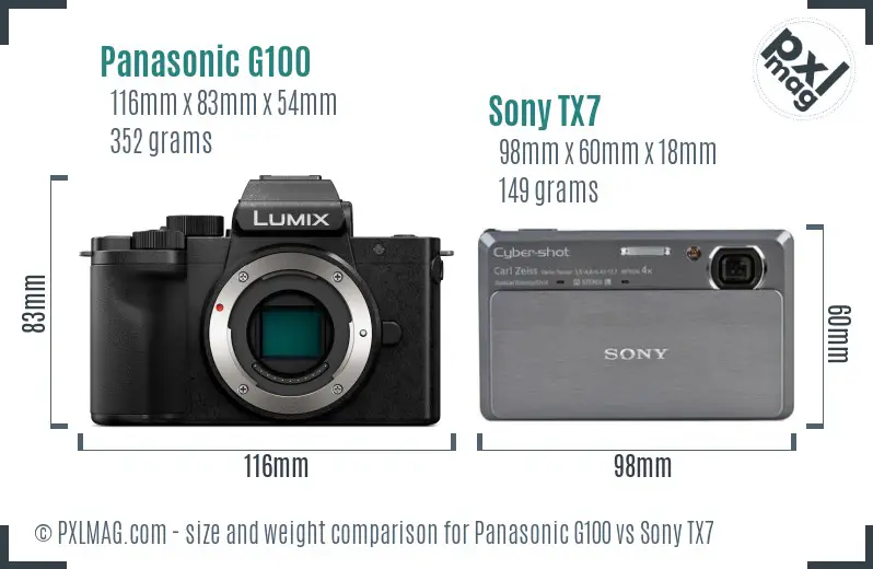 Panasonic G100 vs Sony TX7 size comparison
