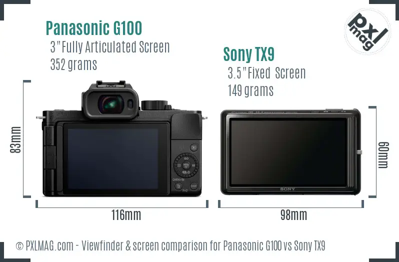 Panasonic G100 vs Sony TX9 Screen and Viewfinder comparison