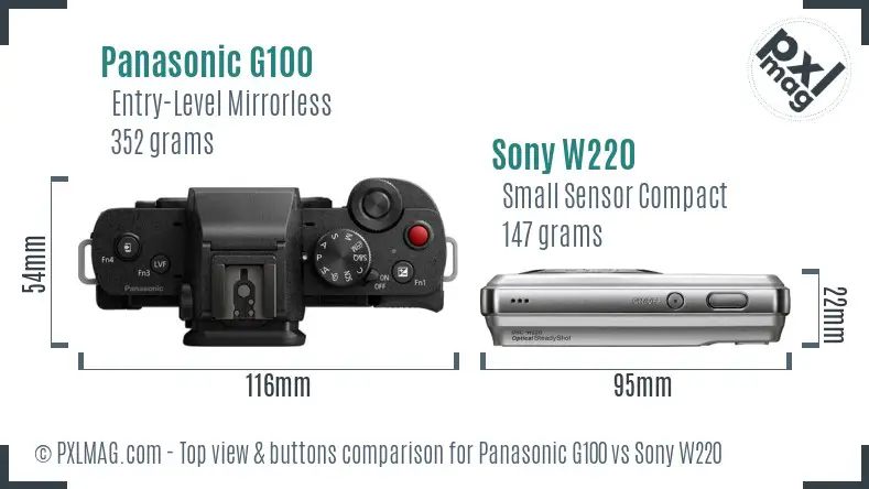 Panasonic G100 vs Sony W220 top view buttons comparison