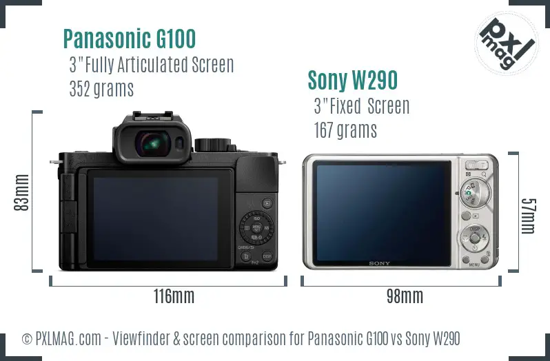 Panasonic G100 vs Sony W290 Screen and Viewfinder comparison