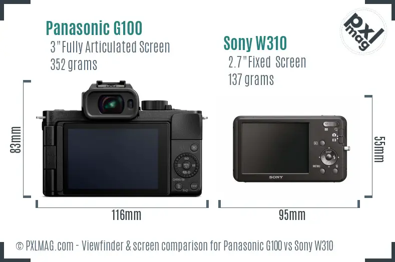 Panasonic G100 vs Sony W310 Screen and Viewfinder comparison