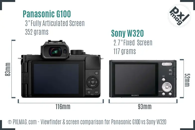 Panasonic G100 vs Sony W320 Screen and Viewfinder comparison