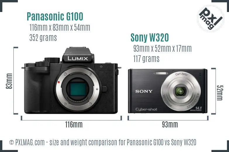 Panasonic G100 vs Sony W320 size comparison