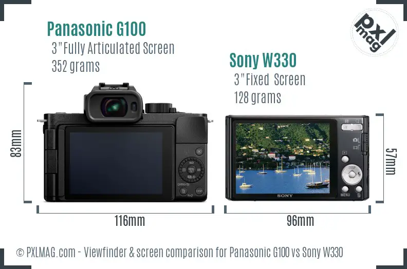 Panasonic G100 vs Sony W330 Screen and Viewfinder comparison