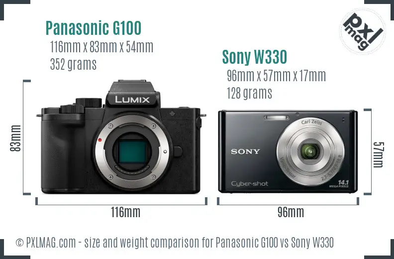 Panasonic G100 vs Sony W330 size comparison