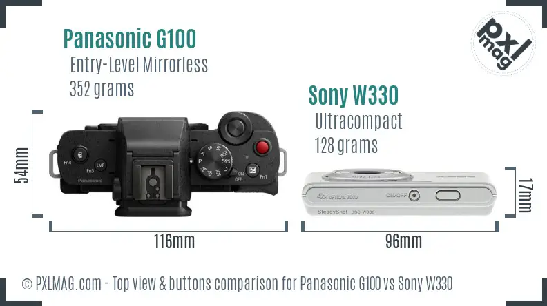 Panasonic G100 vs Sony W330 top view buttons comparison