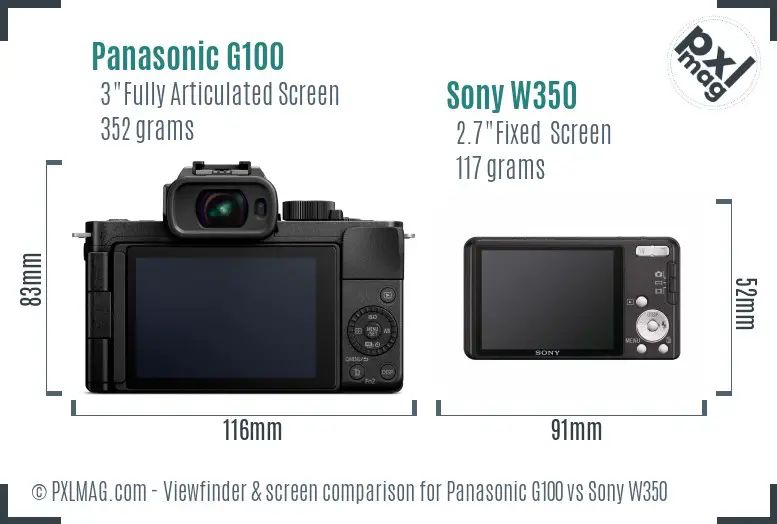 Panasonic G100 vs Sony W350 Screen and Viewfinder comparison