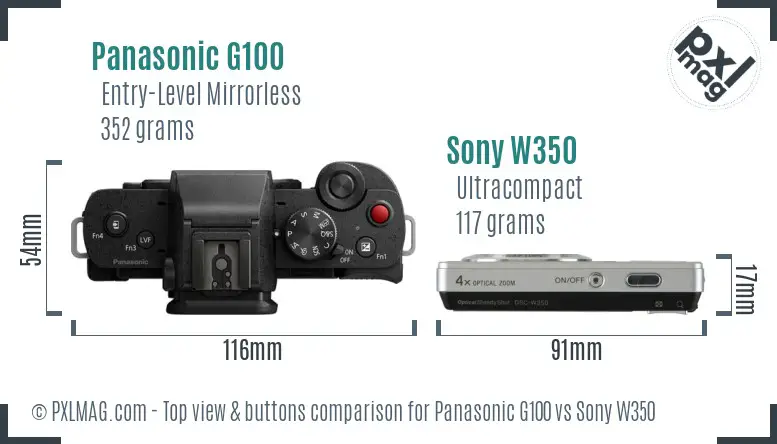 Panasonic G100 vs Sony W350 top view buttons comparison