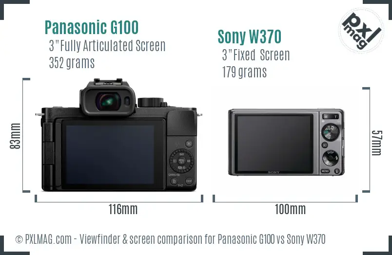 Panasonic G100 vs Sony W370 Screen and Viewfinder comparison