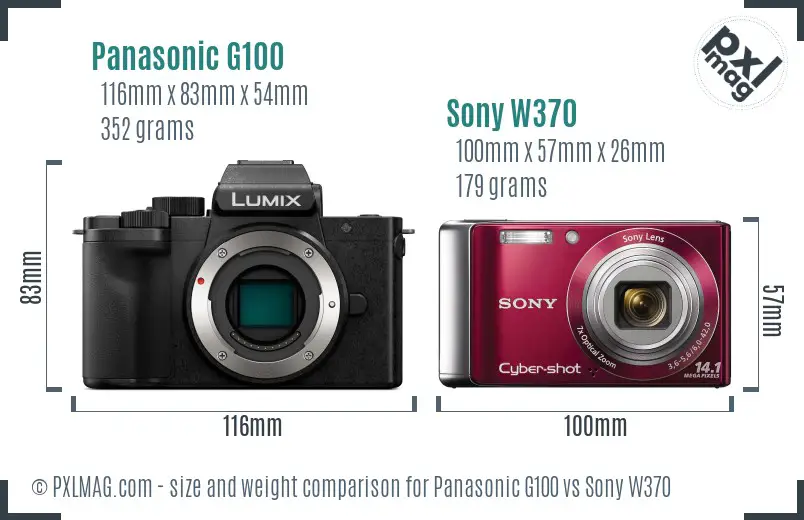 Panasonic G100 vs Sony W370 size comparison