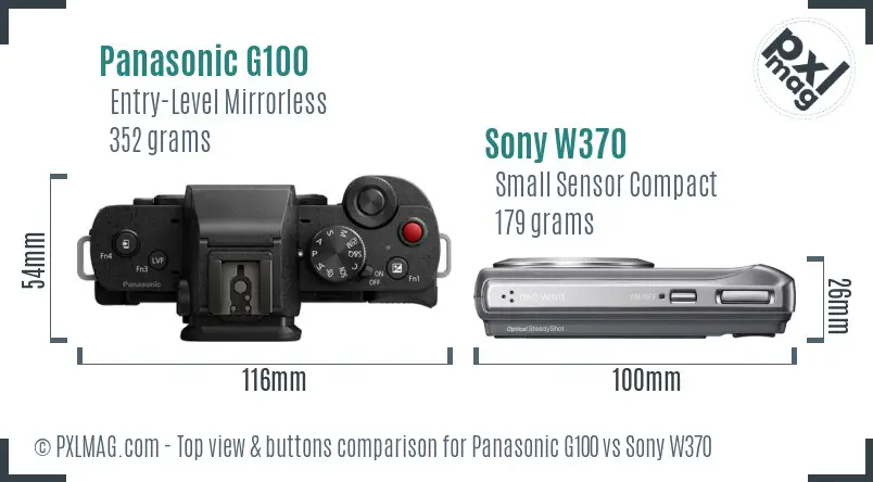 Panasonic G100 vs Sony W370 top view buttons comparison