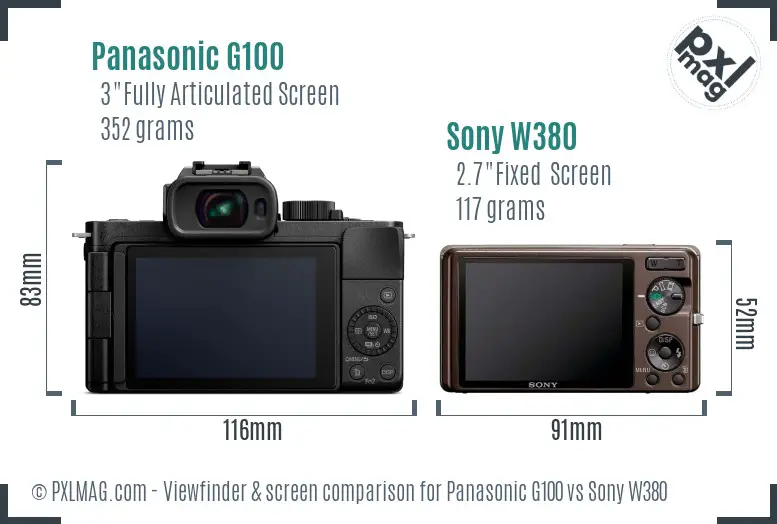 Panasonic G100 vs Sony W380 Screen and Viewfinder comparison