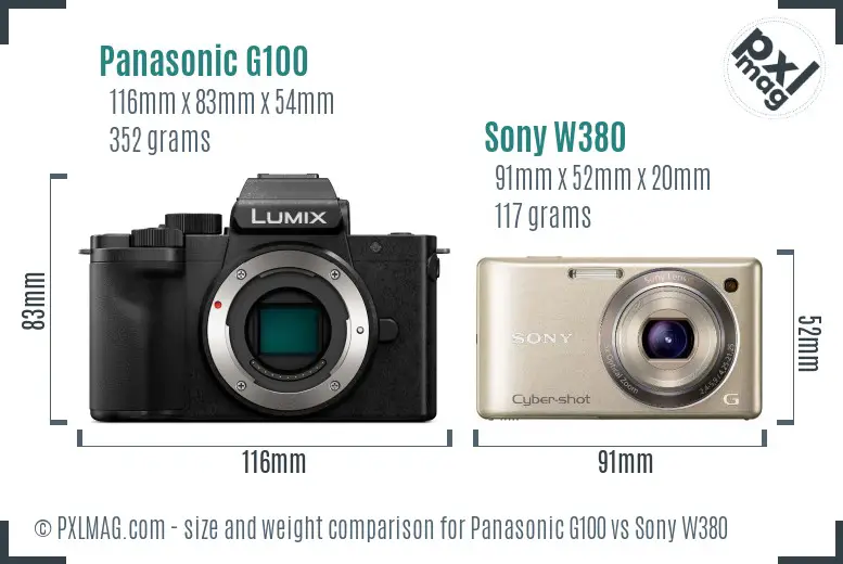 Panasonic G100 vs Sony W380 size comparison