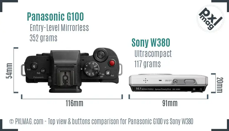 Panasonic G100 vs Sony W380 top view buttons comparison