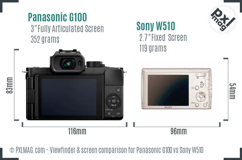 Panasonic G100 vs Sony W510 Screen and Viewfinder comparison