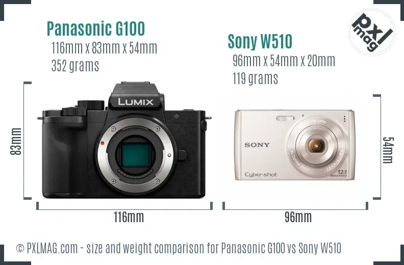 Panasonic G100 vs Sony W510 size comparison