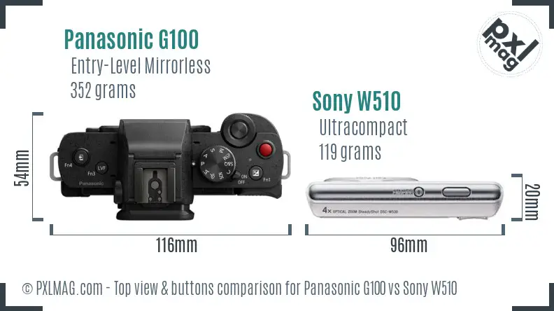 Panasonic G100 vs Sony W510 top view buttons comparison