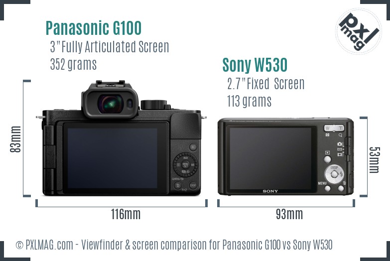 Panasonic G100 vs Sony W530 Screen and Viewfinder comparison