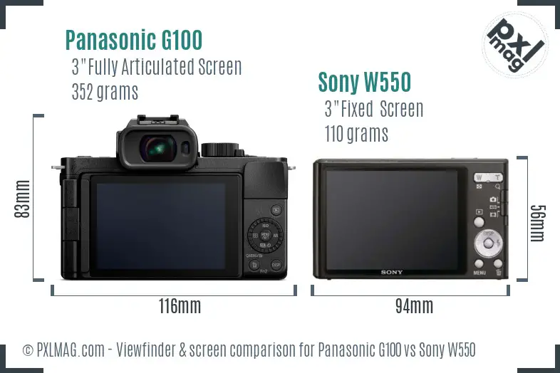 Panasonic G100 vs Sony W550 Screen and Viewfinder comparison