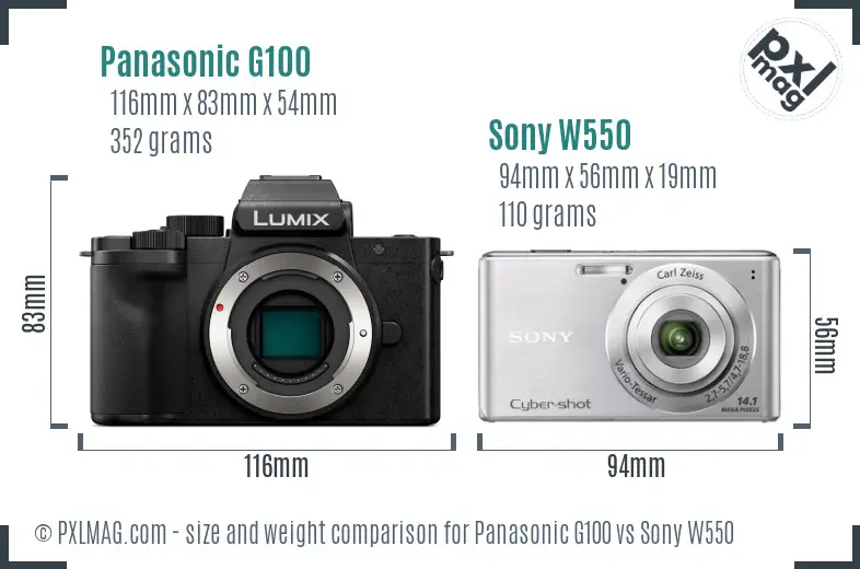 Panasonic G100 vs Sony W550 size comparison